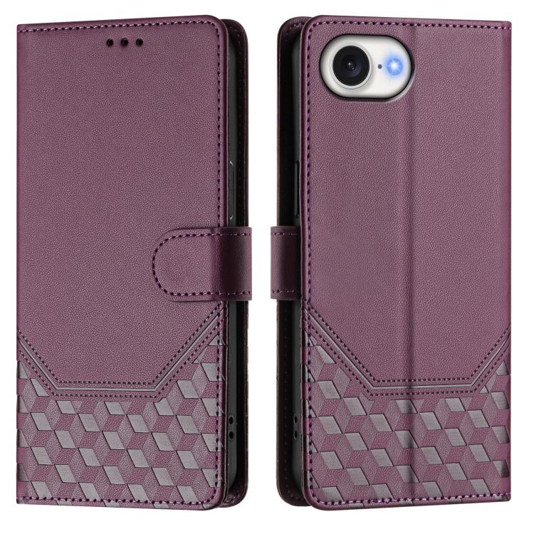 For iPhone 16e Honeycomb Embossing RFID Leather Phone Case(Violet) by bashfashion