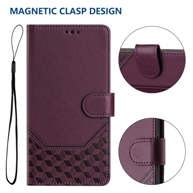 For iPhone 16e Honeycomb Embossing RFID Leather Phone Case(Violet) by bashfashion
