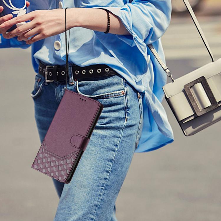 For iPhone 16e Honeycomb Embossing RFID Leather Phone Case(Violet) by bashfashion