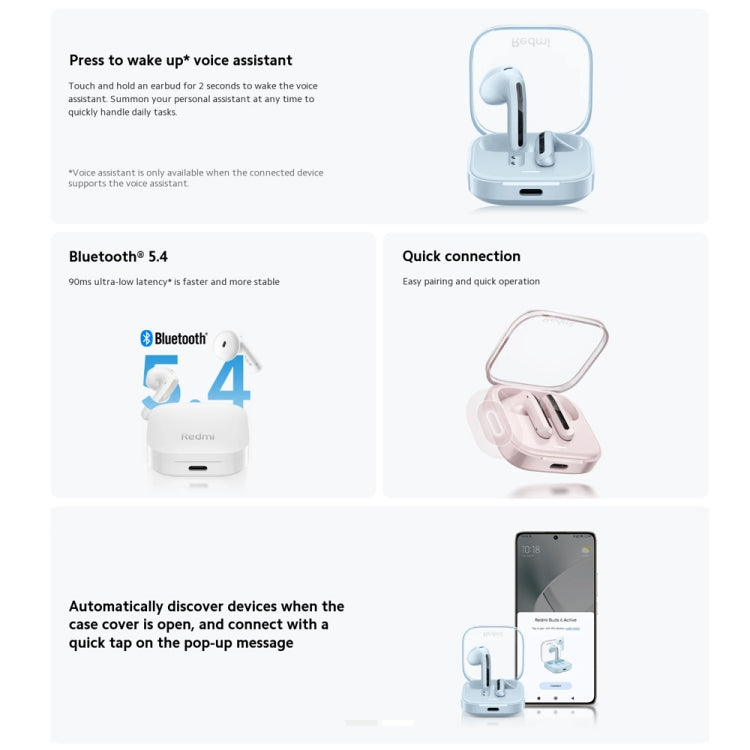Original Xiaomi Redmi Buds 6 Active BT5.4 In-ear True Wireless Earbuds(White) by Xiaomi