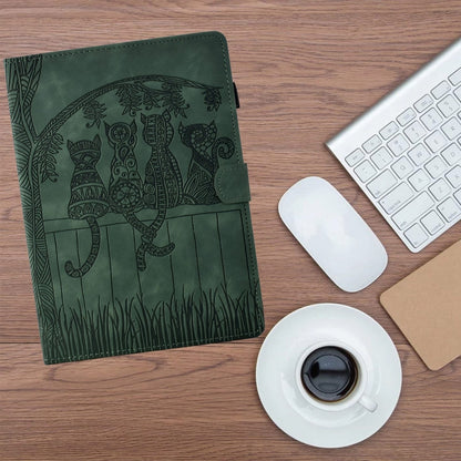 For Lenovo Tab M11 / Xiaoxin Pad 2024 Cats Embossed Leather Smart Tablet Case(Green) by bashfashion