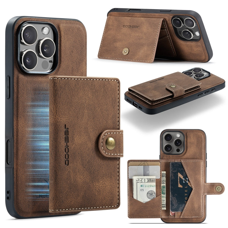 For iPhone 16 Pro Max JEEHOOD J01 Retro Magnetic Detachable Wallet Phone Case(Brown) by JEEHOOD