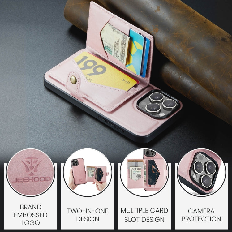 For iPhone 16 Pro Max JEEHOOD J01 Retro Magnetic Detachable Wallet Phone Case(Pink) by JEEHOOD