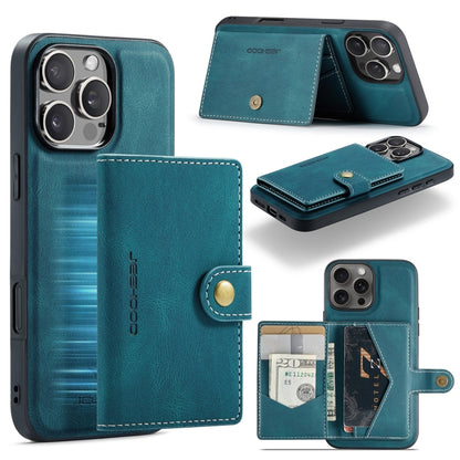For iPhone 16 Pro JEEHOOD J01 Retro Magnetic Detachable Wallet Phone Case(Blue) by JEEHOOD