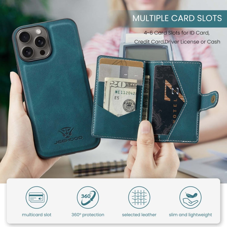 For iPhone 16 Pro JEEHOOD J01 Retro Magnetic Detachable Wallet Phone Case(Blue) by JEEHOOD