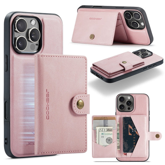 For iPhone 16 Pro JEEHOOD J01 Retro Magnetic Detachable Wallet Phone Case(Pink) by JEEHOOD