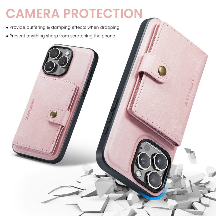 For iPhone 16 Pro JEEHOOD J01 Retro Magnetic Detachable Wallet Phone Case(Pink) by JEEHOOD