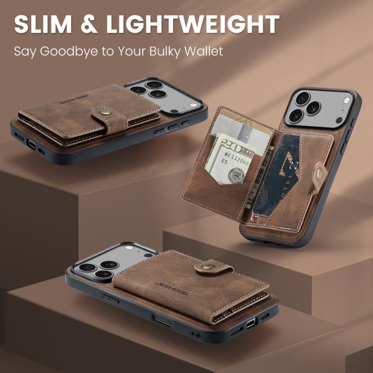 For iPhone 17 Pro Max JEEHOOD J01 Retro Magnetic Detachable Wallet Phone Case(Brown) by JEEHOOD