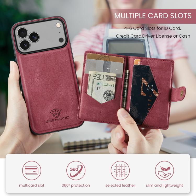 For iPhone 17 Pro Max JEEHOOD J01 Retro Magnetic Detachable Wallet Phone Case(Red) by JEEHOOD
