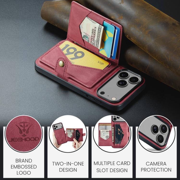 For iPhone 17 Pro Max JEEHOOD J01 Retro Magnetic Detachable Wallet Phone Case(Red) by JEEHOOD
