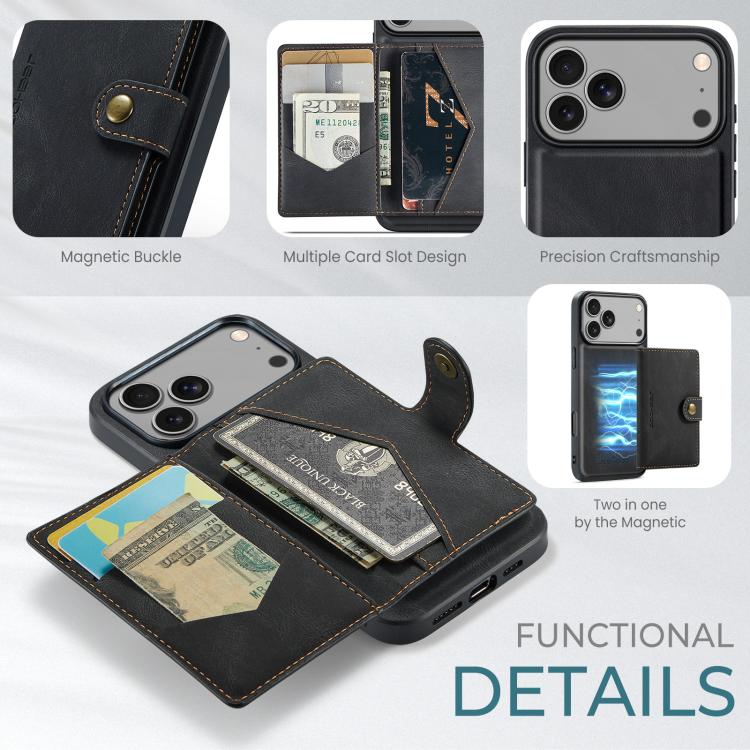 For iPhone 17 Pro JEEHOOD J01 Retro Magnetic Detachable Wallet Phone Case(Black) by JEEHOOD
