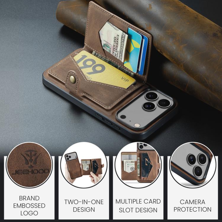 For iPhone 17 Pro JEEHOOD J01 Retro Magnetic Detachable Wallet Phone Case(Brown) by JEEHOOD