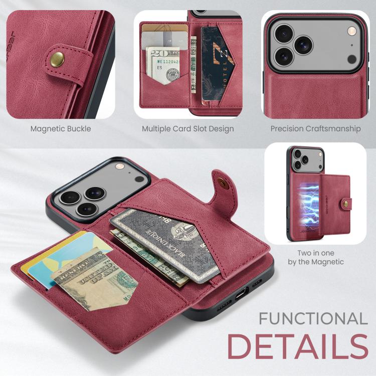 For iPhone 17 Pro JEEHOOD J01 Retro Magnetic Detachable Wallet Phone Case(Red) by JEEHOOD