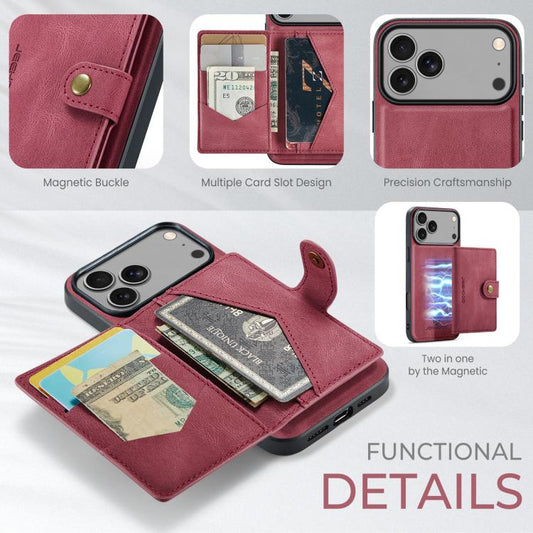 For iPhone 17 Pro JEEHOOD J01 Retro Magnetic Detachable Wallet Phone Case(Red) by JEEHOOD
