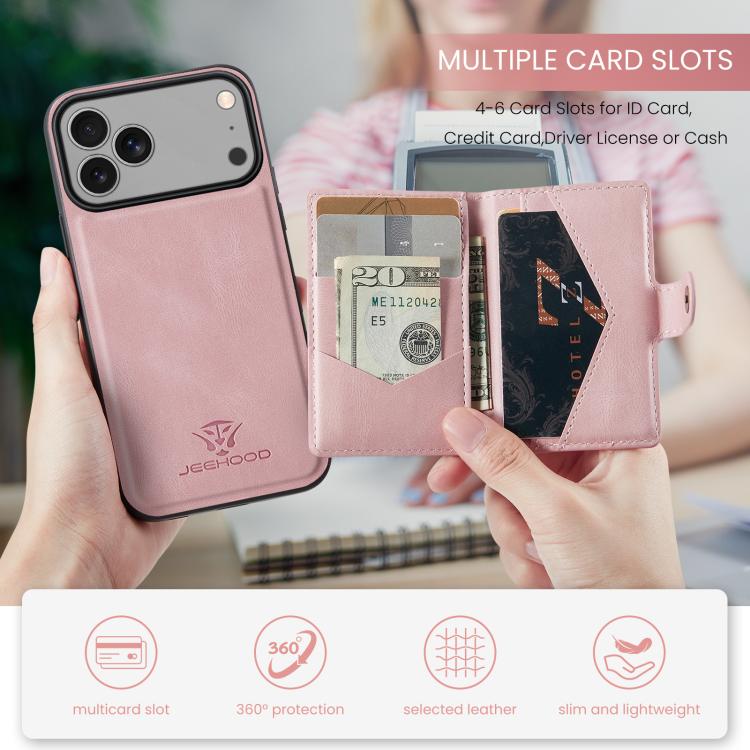 For iPhone 17 Pro JEEHOOD J01 Retro Magnetic Detachable Wallet Phone Case(Pink) by JEEHOOD
