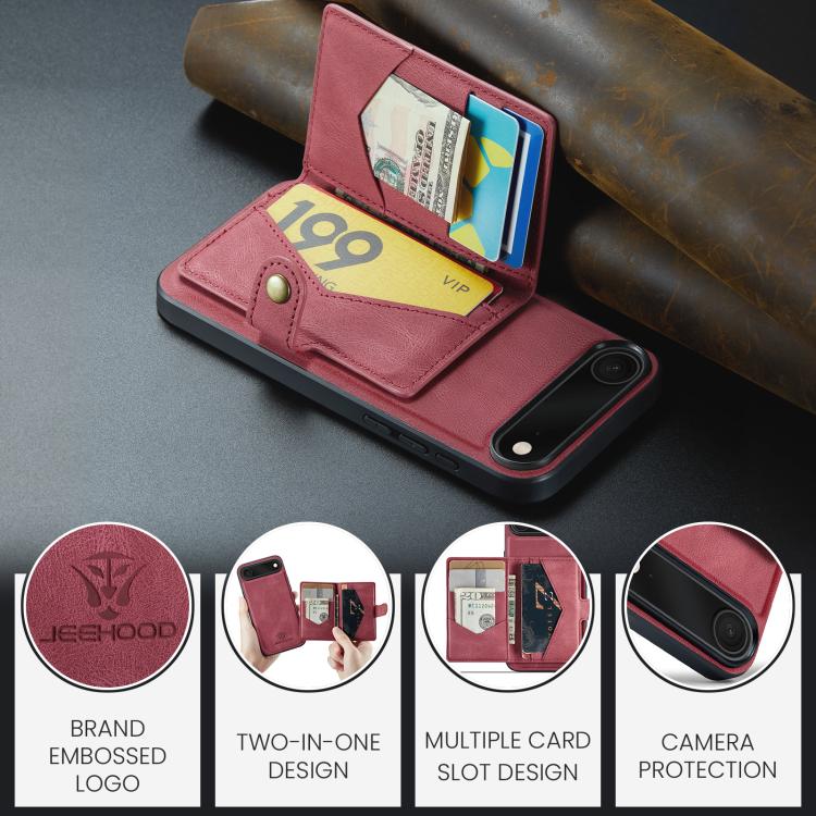 For iPhone Air JEEHOOD J01 Retro Magnetic Detachable Wallet Phone Case(Red) by JEEHOOD