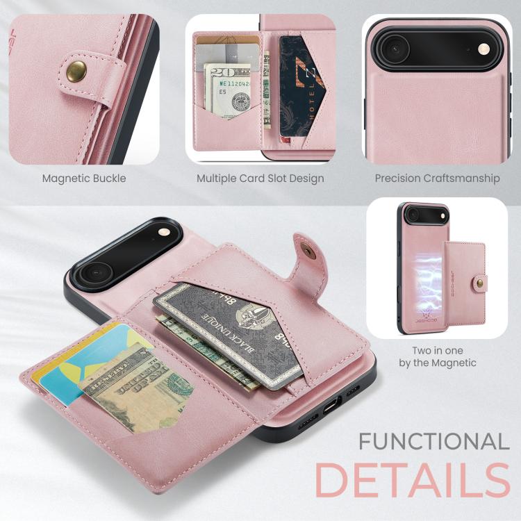 For iPhone Air JEEHOOD J01 Retro Magnetic Detachable Wallet Phone Case(Pink) by JEEHOOD