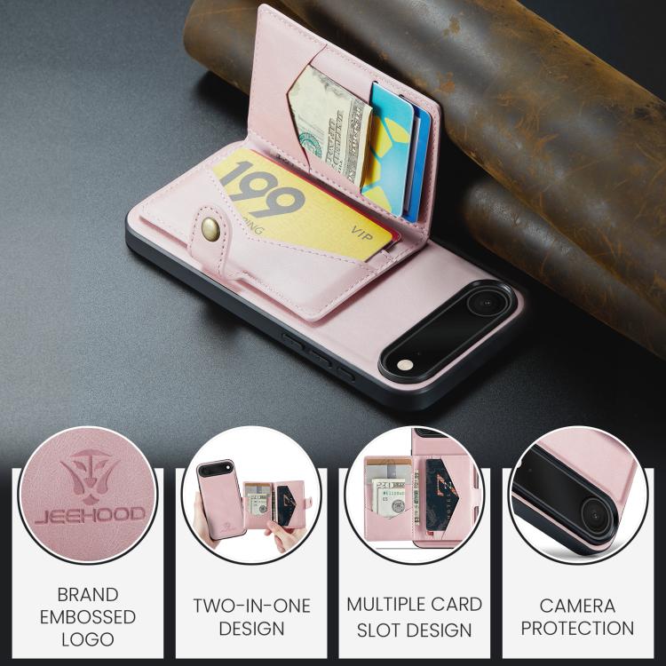 For iPhone Air JEEHOOD J01 Retro Magnetic Detachable Wallet Phone Case(Pink) by JEEHOOD