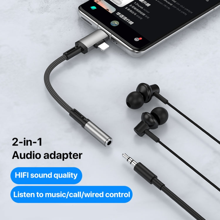 2 in 1 USB-C / Type-C, 8 Pin to 3.5mm Audio Adapter Cable, Length:15.6cm(Grey) by bashfashion
