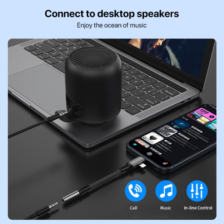 2 in 1 USB-C / Type-C, 8 Pin to 3.5mm Audio Adapter Cable, Length:15.6cm(Grey) by bashfashion