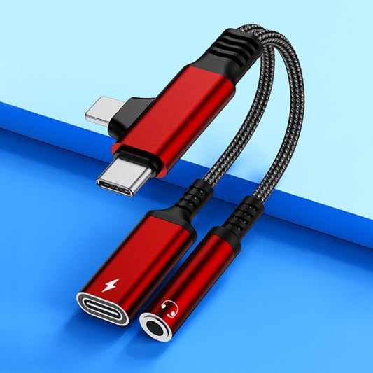 4 in 1 USB-C / Type-C, 8 Pin to 3.5mm, USB-C / Type-C Audio Adapter Cable, Length:70mm(Red) by bashfashion