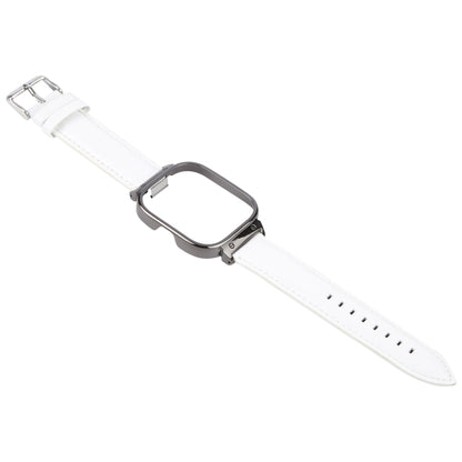 For Redmi Watch 4 Metal Black Frame Genuine Leather Watch Band(White) by bashfashion