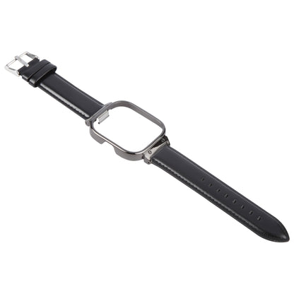 For Redmi Watch 4 Metal Black Frame Genuine Leather Watch Band(Black) by bashfashion