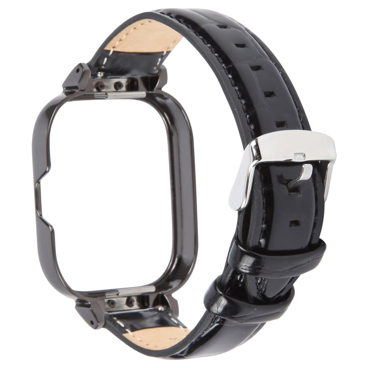 For Redmi Watch 4 Metal Black Frame Genuine Leather Watch Band(Bamboo Black) by bashfashion