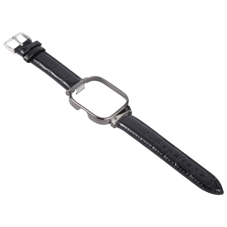 For Redmi Watch 4 Metal Black Frame Genuine Leather Watch Band(Bamboo Black) by bashfashion