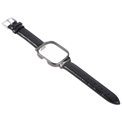 For Redmi Watch 4 Metal Black Frame Genuine Leather Watch Band(Bamboo Black) by bashfashion