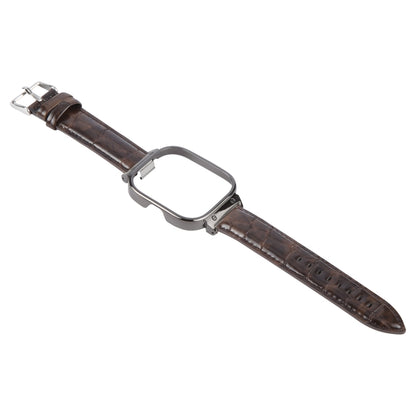 For Redmi Watch 4 Metal Black Frame Genuine Leather Watch Band(Bamboo Brown) by bashfashion