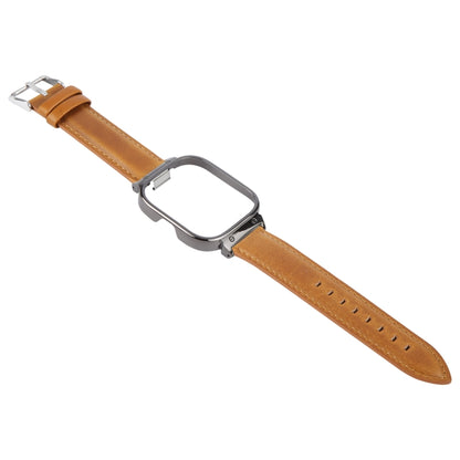 For Redmi Watch 4 Metal Black Frame Genuine Leather Watch Band(Light Brown) by bashfashion