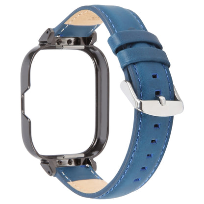 For Redmi Watch 4 Metal Black Frame Genuine Leather Watch Band(Blue) by bashfashion