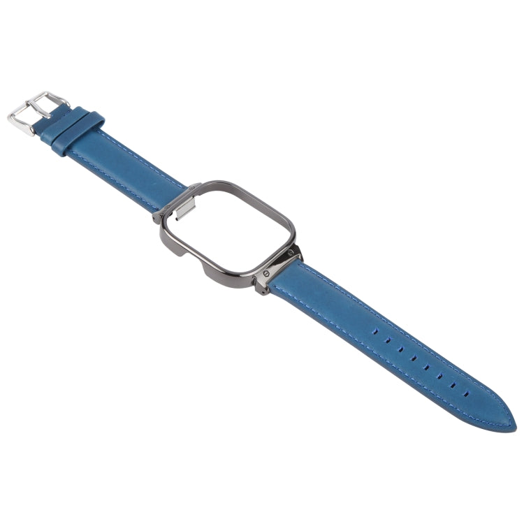 For Redmi Watch 4 Metal Black Frame Genuine Leather Watch Band(Blue) by bashfashion