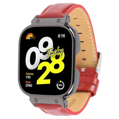 For Redmi Watch 4 Metal Black Frame Genuine Leather Watch Band(Red) by bashfashion