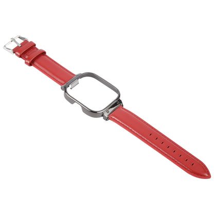 For Redmi Watch 4 Metal Black Frame Genuine Leather Watch Band(Red) by bashfashion