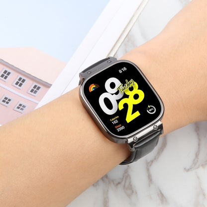 For Redmi Watch 4 Metal Black Frame Genuine Leather Watch Band(White) by bashfashion