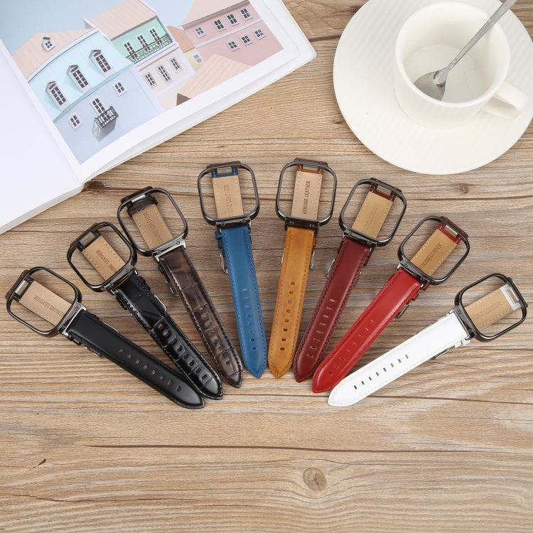 For Redmi Watch 4 Metal Black Frame Genuine Leather Watch Band(Red) by bashfashion