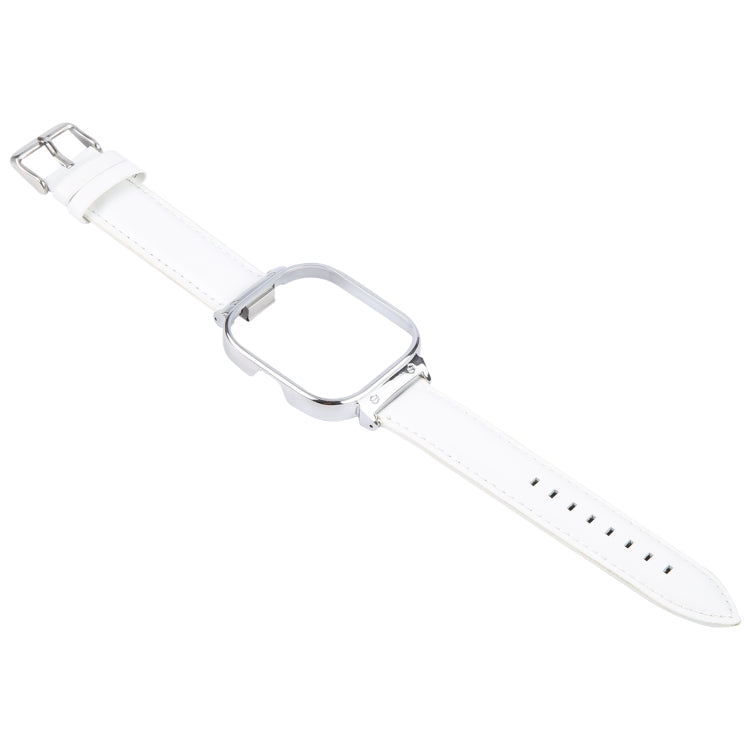 For Redmi Watch 4 Metal Silver Frame Genuine Leather Watch Band(White) by bashfashion