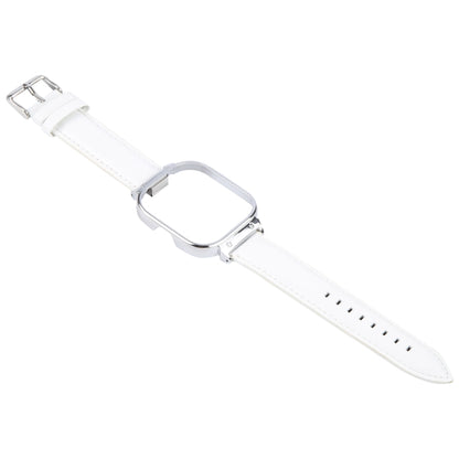 For Redmi Watch 4 Metal Silver Frame Genuine Leather Watch Band(White) by bashfashion