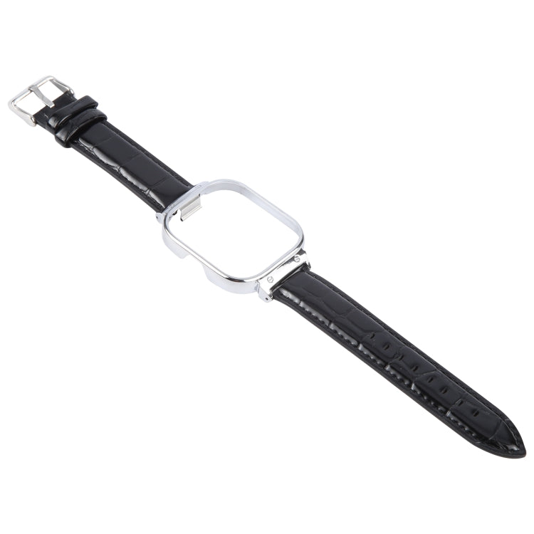 For Redmi Watch 4 Metal Silver Frame Genuine Leather Watch Band(Bamboo Black) by bashfashion