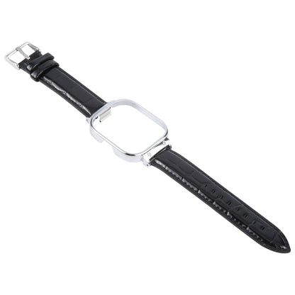 For Redmi Watch 4 Metal Silver Frame Genuine Leather Watch Band(Bamboo Black) by bashfashion