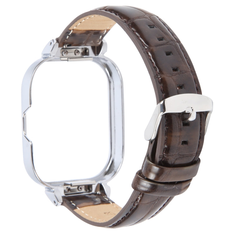 For Redmi Watch 4 Metal Silver Frame Genuine Leather Watch Band(Bamboo Brown) by bashfashion
