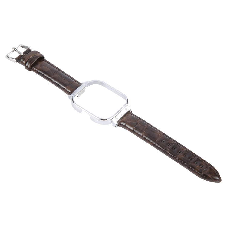For Redmi Watch 4 Metal Silver Frame Genuine Leather Watch Band(Bamboo Brown) by bashfashion