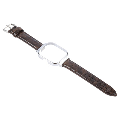 For Redmi Watch 4 Metal Silver Frame Genuine Leather Watch Band(Bamboo Brown) by bashfashion
