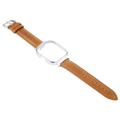 For Redmi Watch 4 Metal Silver Frame Genuine Leather Watch Band(Light Brown) by bashfashion
