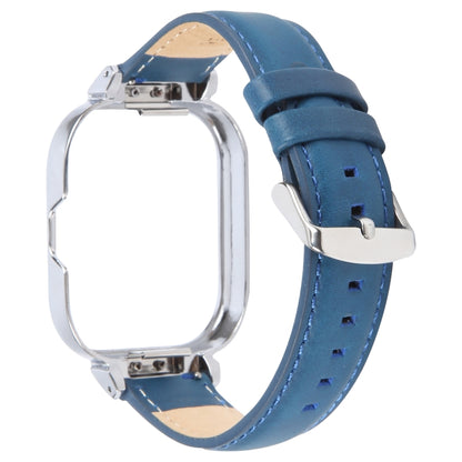 For Redmi Watch 4 Metal Silver Frame Genuine Leather Watch Band(Blue) by bashfashion