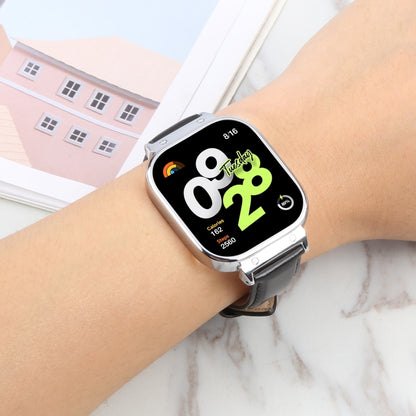 For Redmi Watch 4 Metal Silver Frame Genuine Leather Watch Band(White) by bashfashion