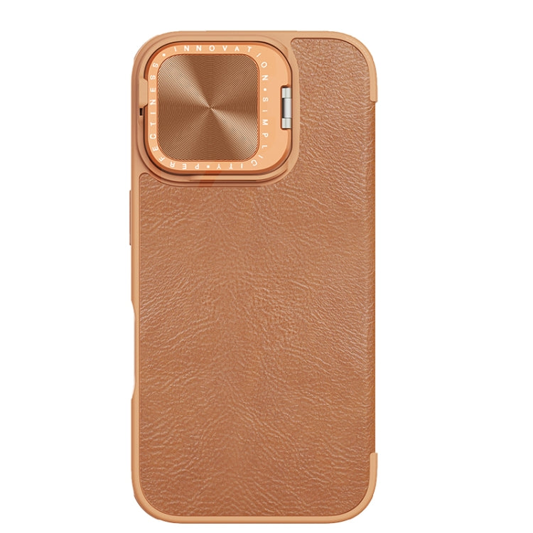For iPhone 16 NILLKIN Qin Prop Series Flip Camera Cover Design Leather Phone Case(Brown) by NILLKIN