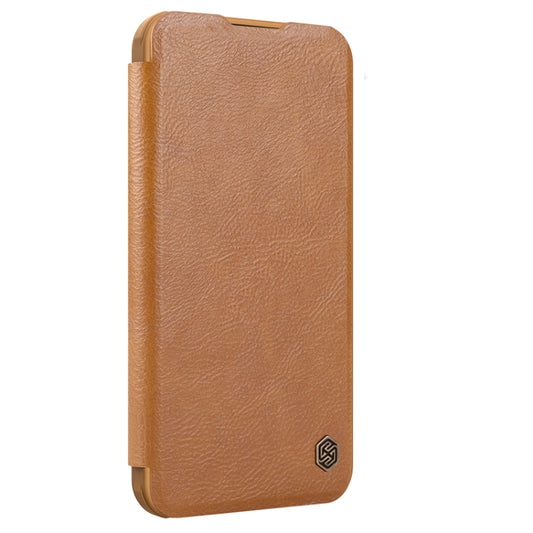 For iPhone 16 NILLKIN Qin Prop Series Flip Camera Cover Design Leather Phone Case(Brown) by NILLKIN